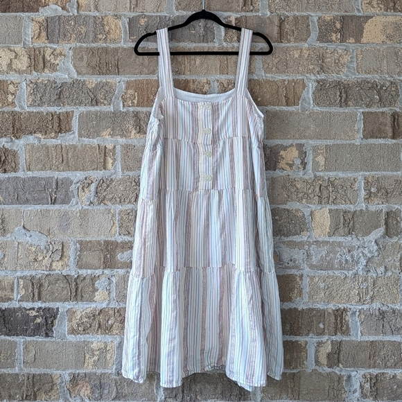Madewell Button-Back Tiered Dress in Textural Rainbow Stripe Size 12 - Picture 7 of 12